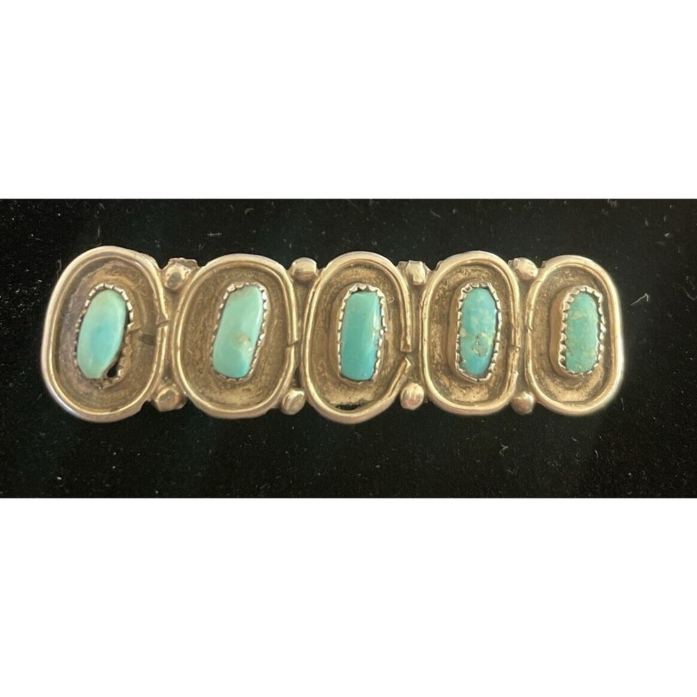 Vintage Handmade 4 Turquoise Chunks and Sterling Silver Tie Bar Clip Native